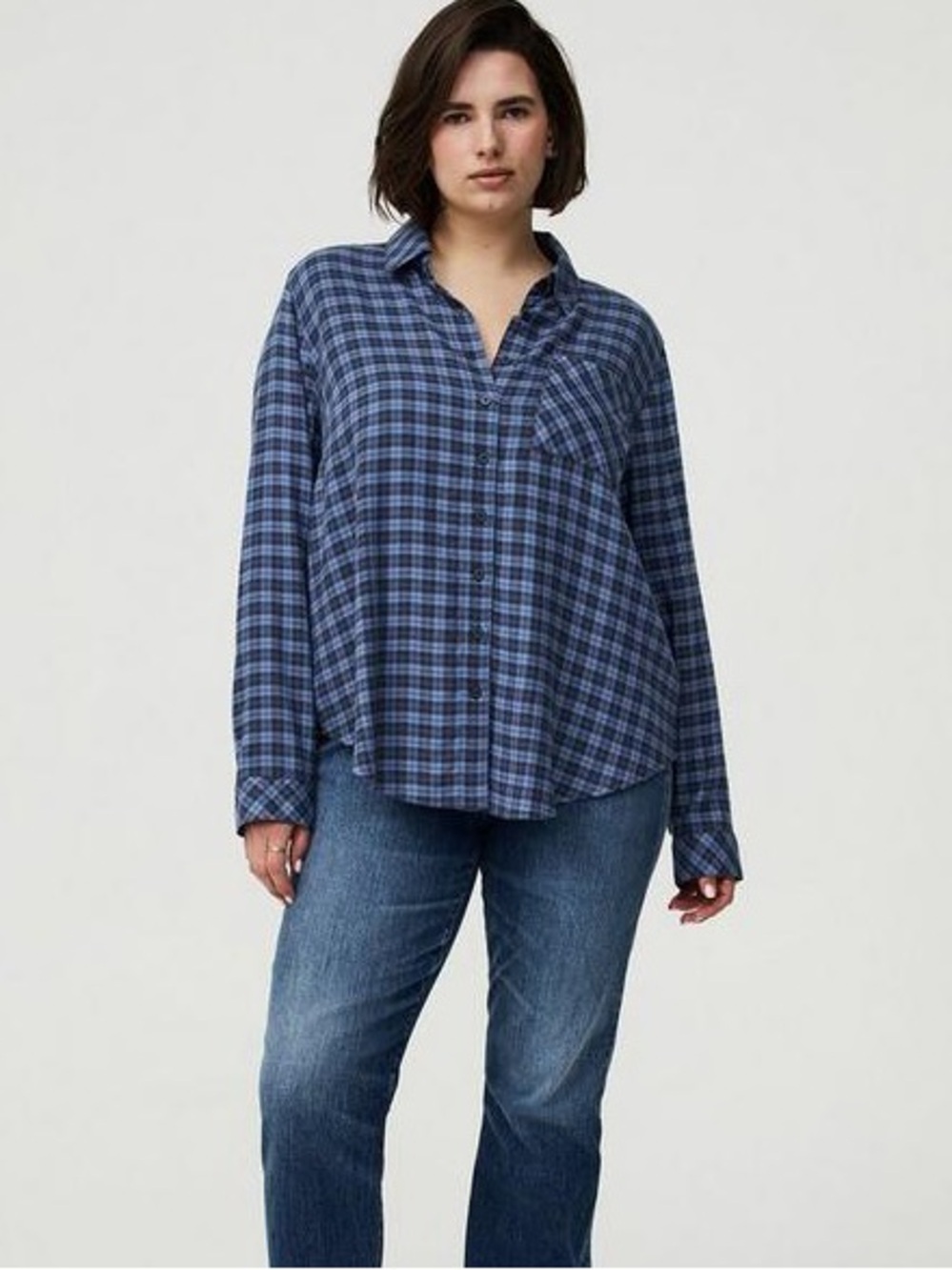 Torrid Lizzie Button Up Shirt Blue Plaid, size 1X NWT